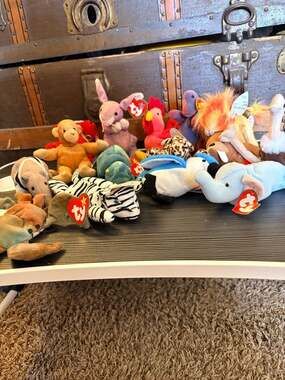 Vintage Ty Beanie Babies Collection Lot - Animals, Lion, Zebra, Elephant